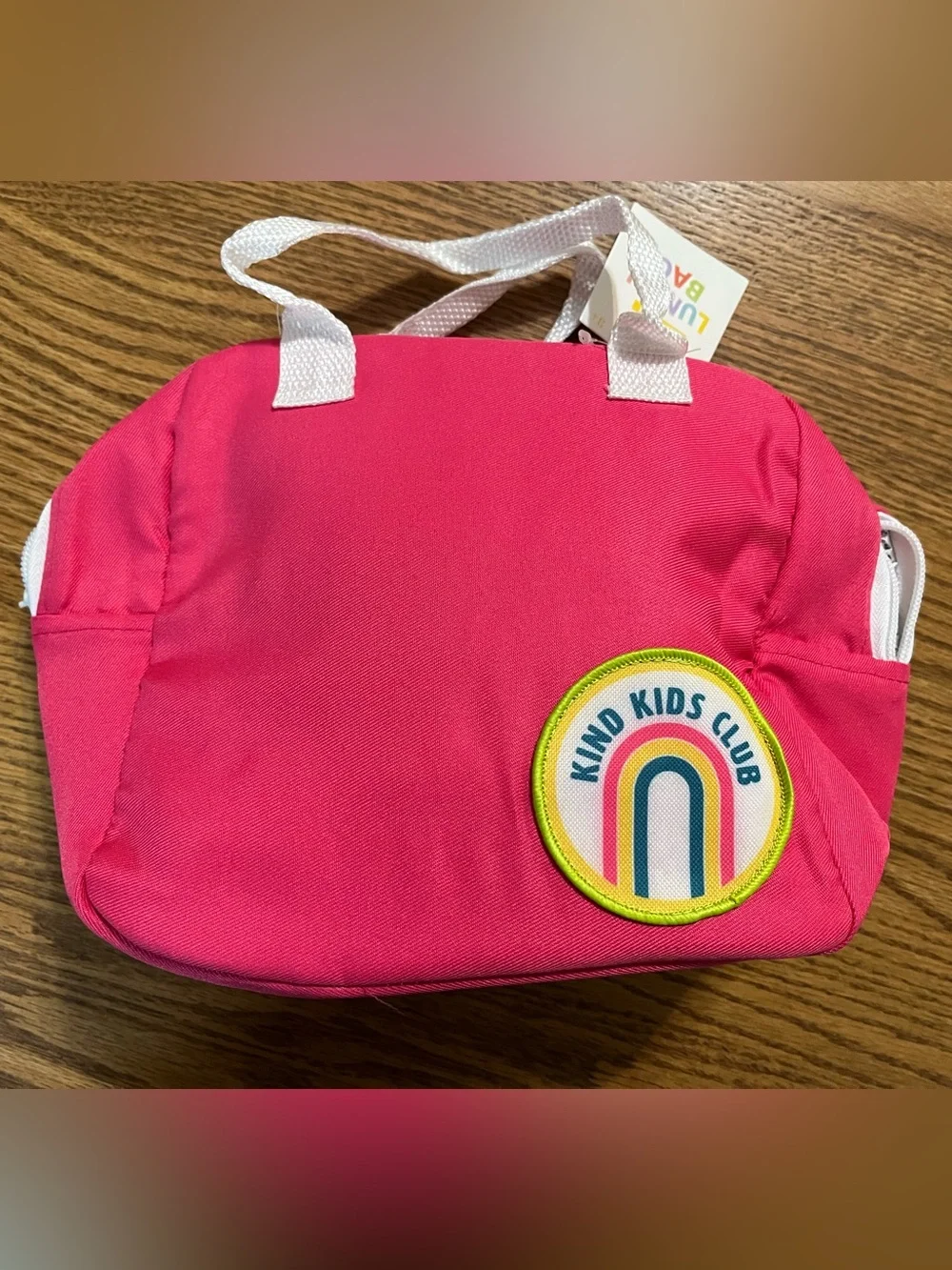 Bright Pink Kids Tote with 'Kind Kids Club' Rainbow Patch